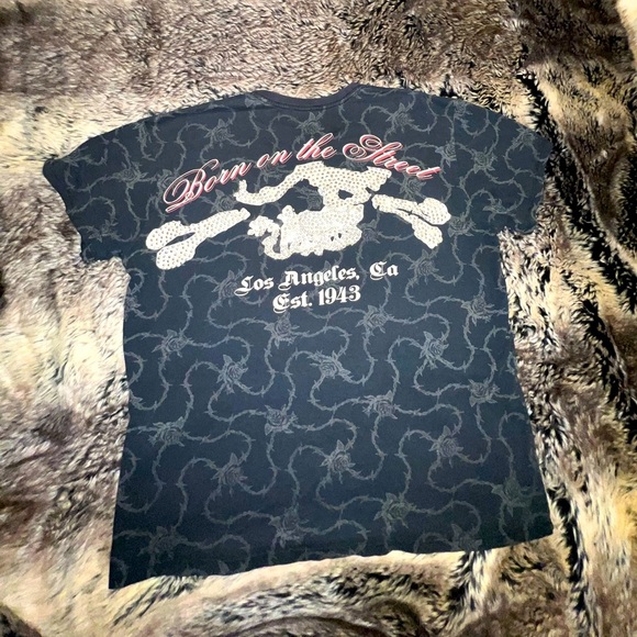 Rare SMET by Christian Audigier “Born on the Street" Y2k rhinestones T-shirt, XL - Picture 2 of 12